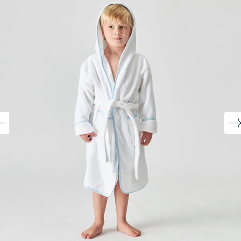 Weezie Kids White and Blue Gingham Hooded Bathrobe